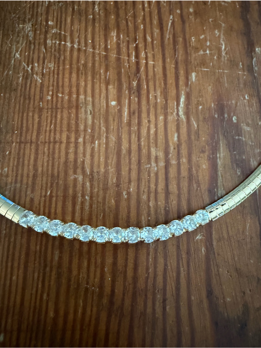 Gold Tone Tennis Choker Necklace with Clear Crystal Stones